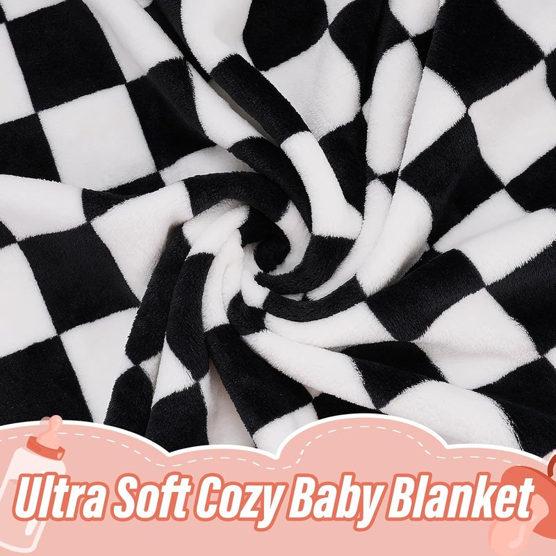 GreatBba Plush Checkered Baby Blanket for Boys Girls Nursery, 30"*40" Warm Short Fleece Blanket Neutral for Infant Newborn, Small Fuzzy for Sleeping, Chenille Baby for Stroller (Black&White) - Image 2
